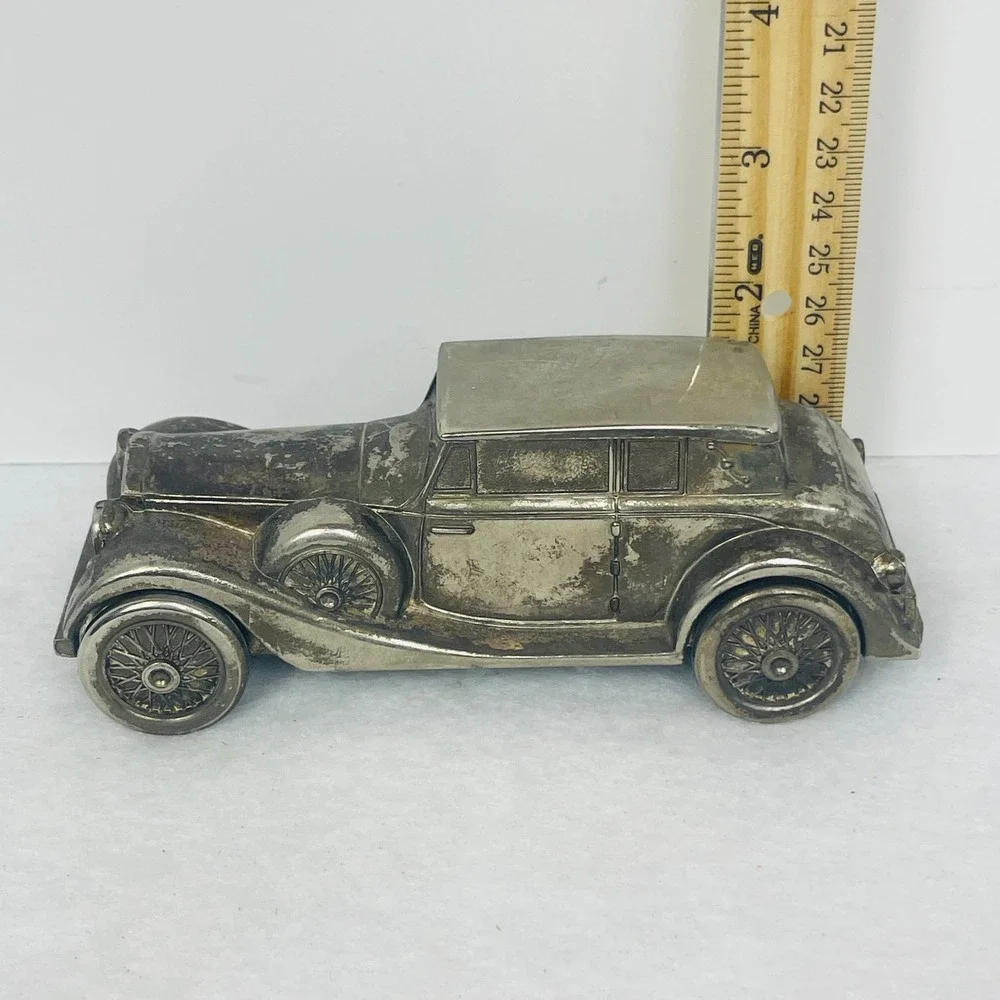 Vintage 1937 Rolls Royce Phantom Metal Coin Bank Silver Tone Die Cast Car 5.5in